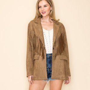 new VOCAL SUEDE BLAZER CHOCO FRINGE western SM-XL shabby boho chic cowgirl